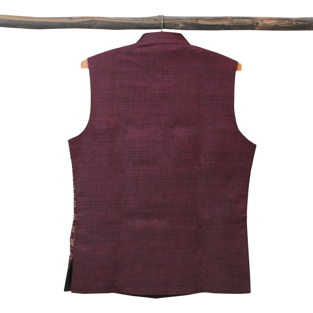 Maroon Hand Block Printed Men's Jacket/Koti