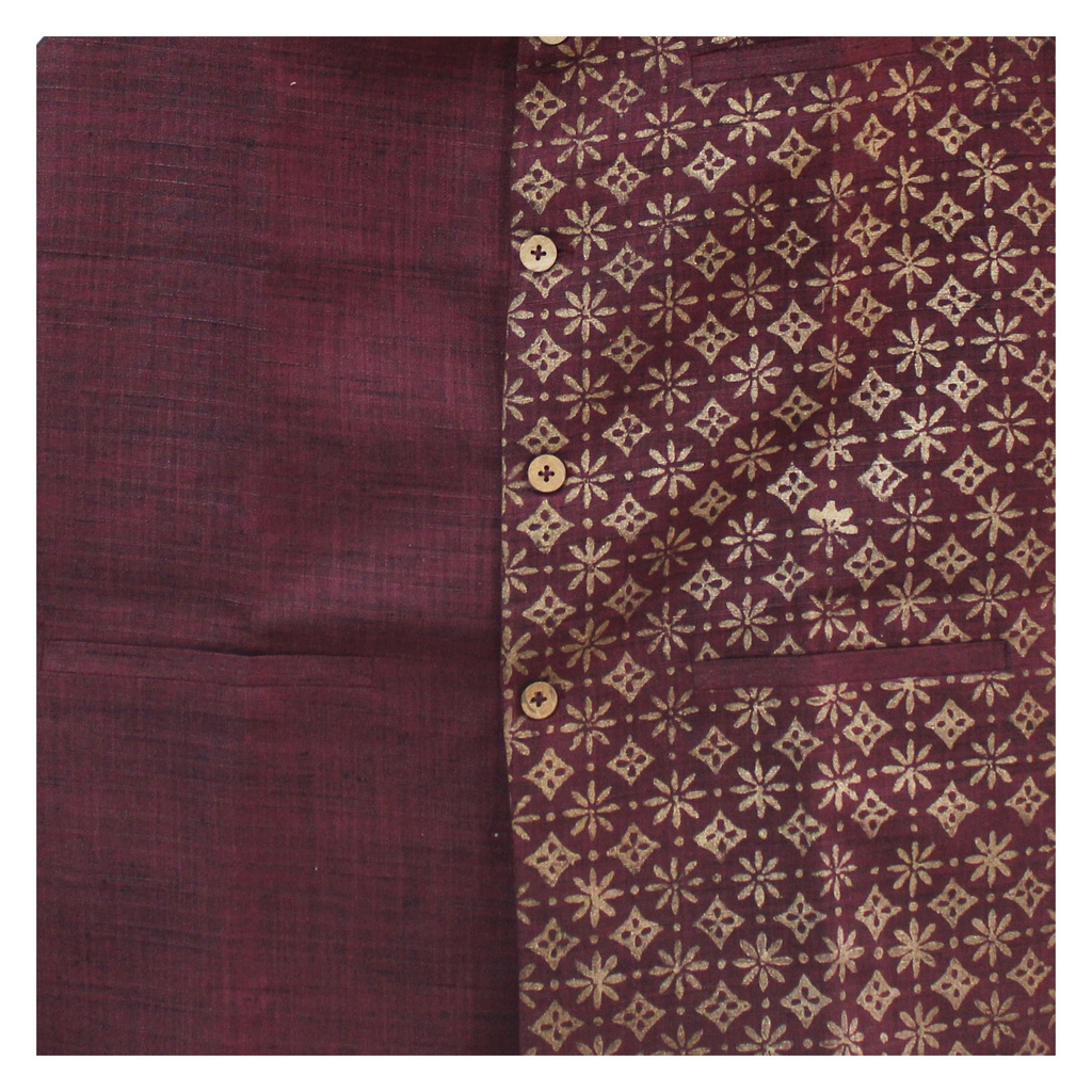 Maroon Hand Block Printed Men's Jacket/Koti