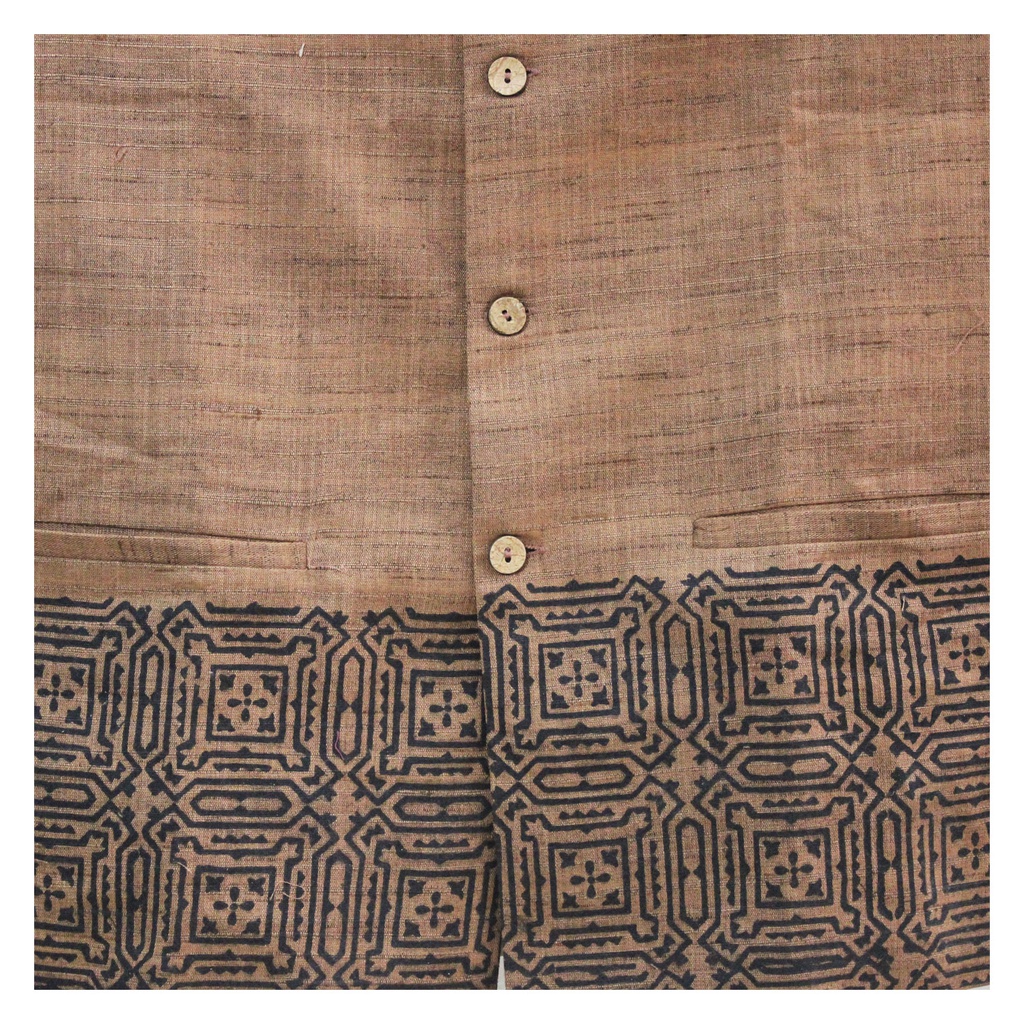 Maroon Hand Block Printed Men's Jacket/Koti