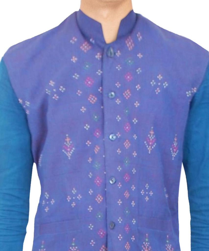 Maroon Hand Block Printed Men's Jacket/Koti