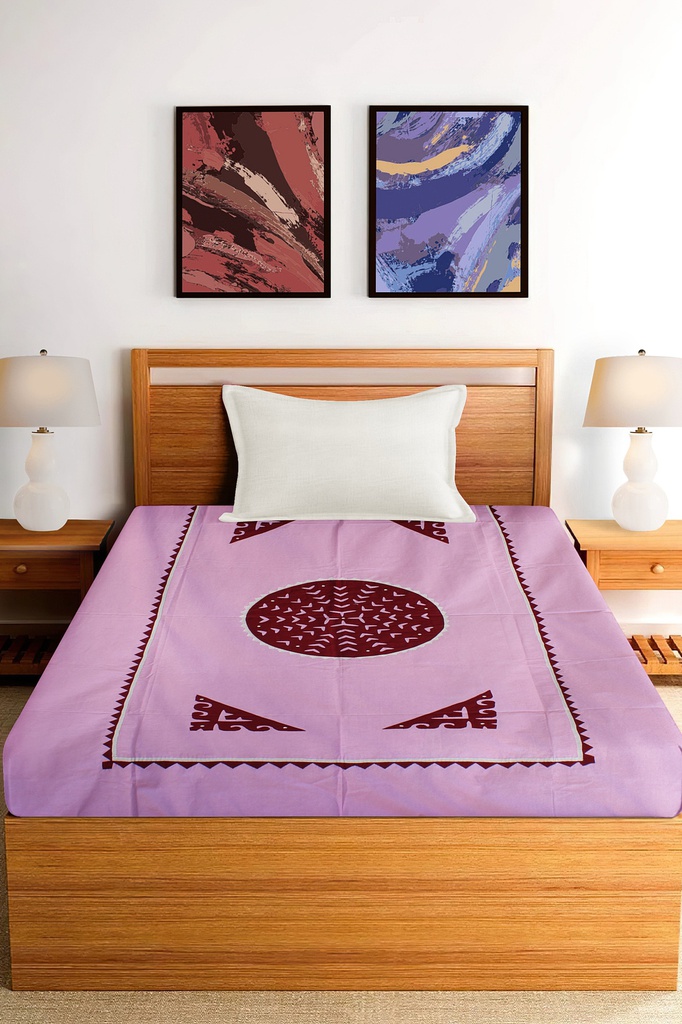 Black Hand Block Print Single Bedsheet with Pillow Cover