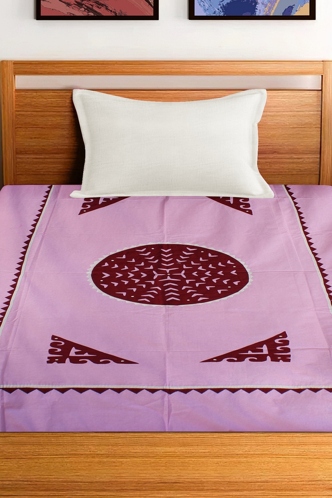 Black Hand Block Print Single Bedsheet with Pillow Cover