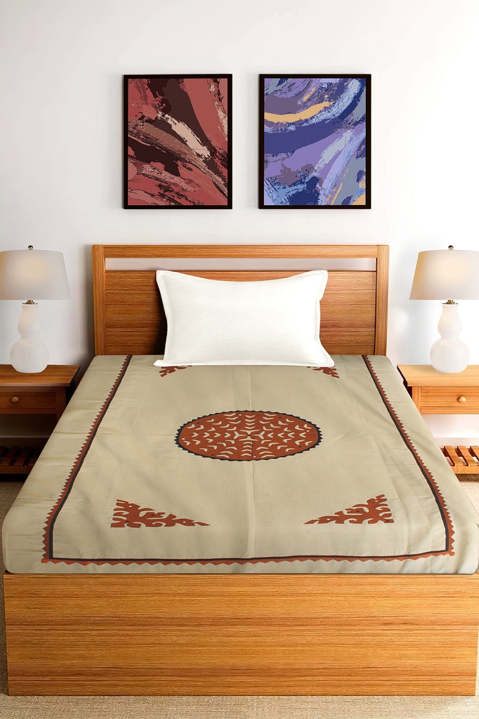 Black Hand Block Print Single Bedsheet with Pillow Cover