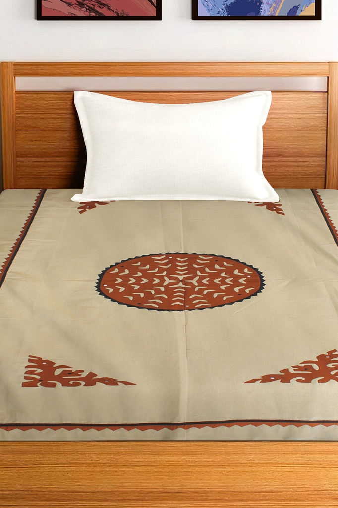 Black Hand Block Print Single Bedsheet with Pillow Cover