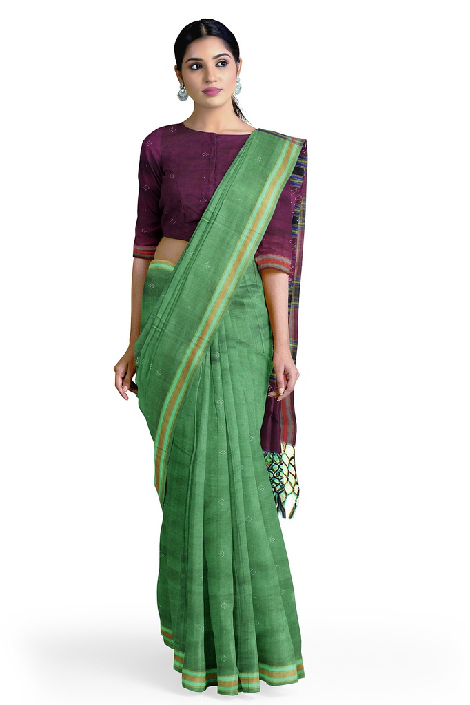 Magenta and Turquoise Blue Tangaliya Cotton Silk Handwoven Saree