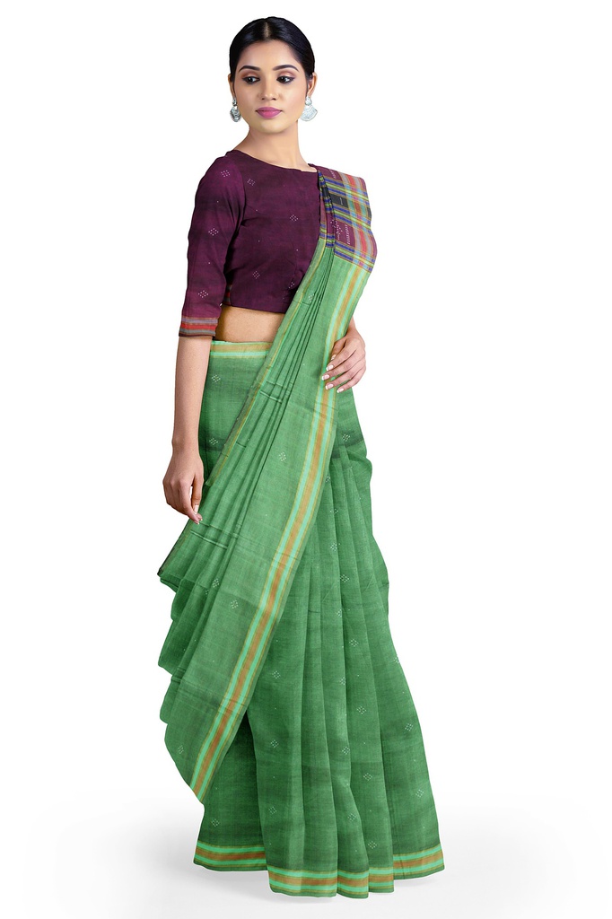 Magenta and Turquoise Blue Tangaliya Cotton Silk Handwoven Saree