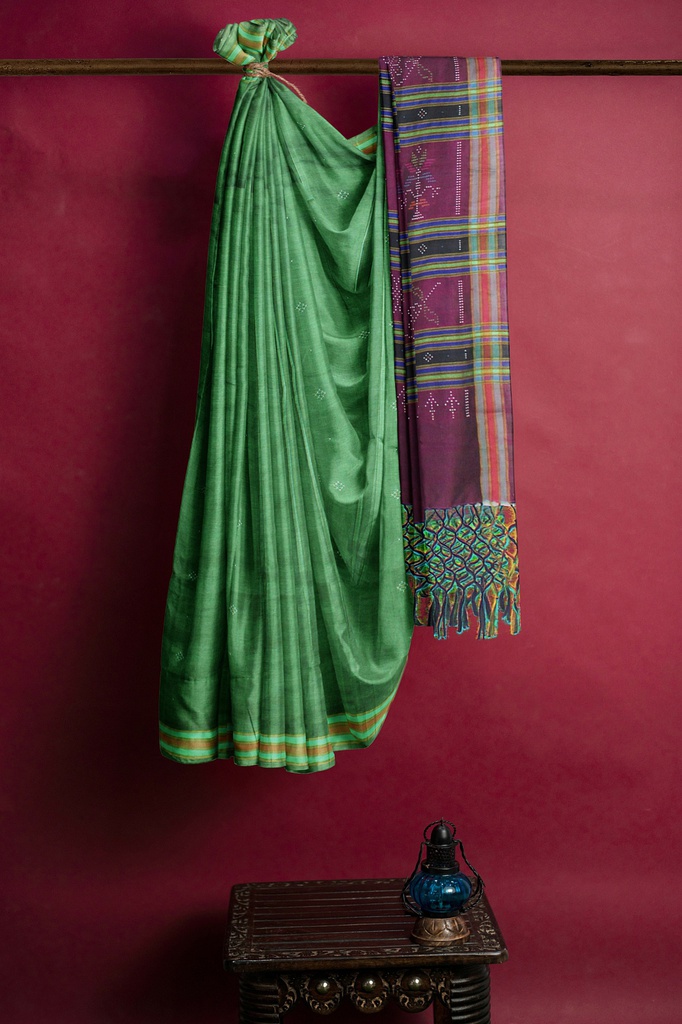 Magenta and Turquoise Blue Tangaliya Cotton Silk Handwoven Saree