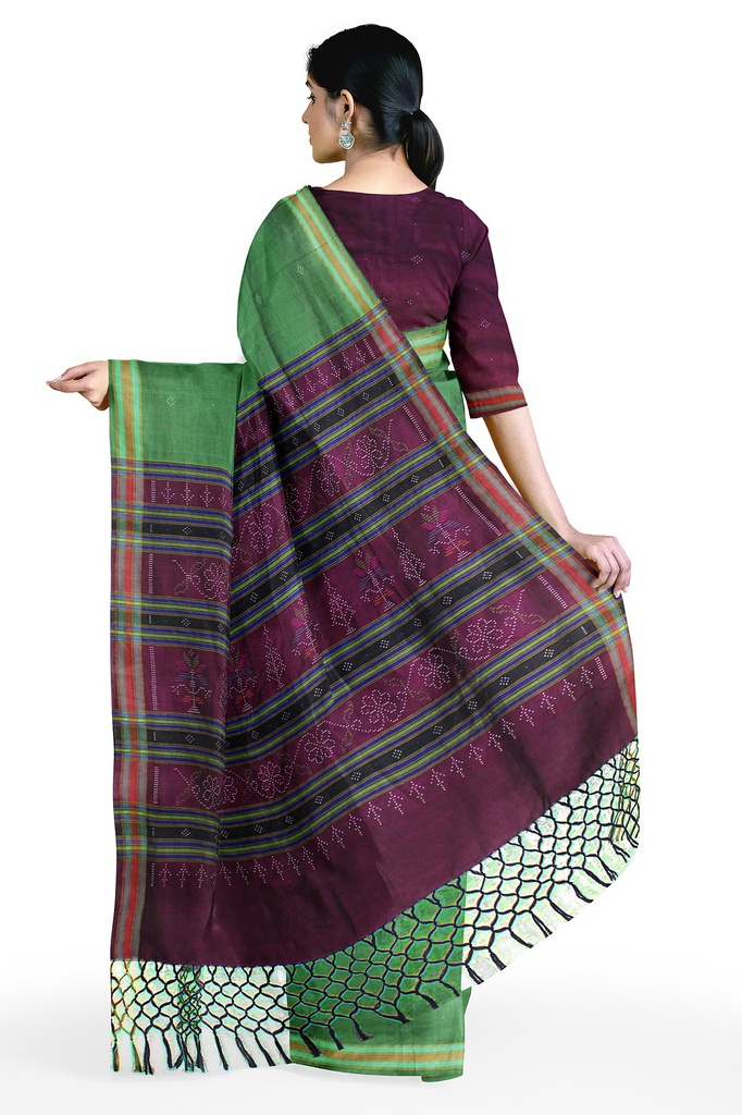 Magenta and Turquoise Blue Tangaliya Cotton Silk Handwoven Saree