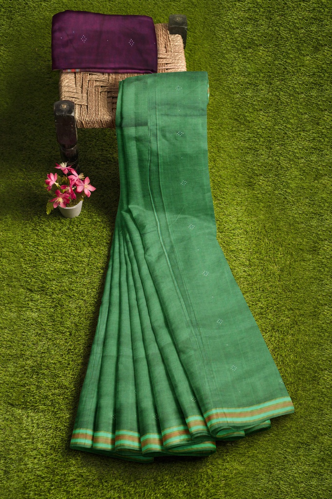 Magenta and Turquoise Blue Tangaliya Cotton Silk Handwoven Saree