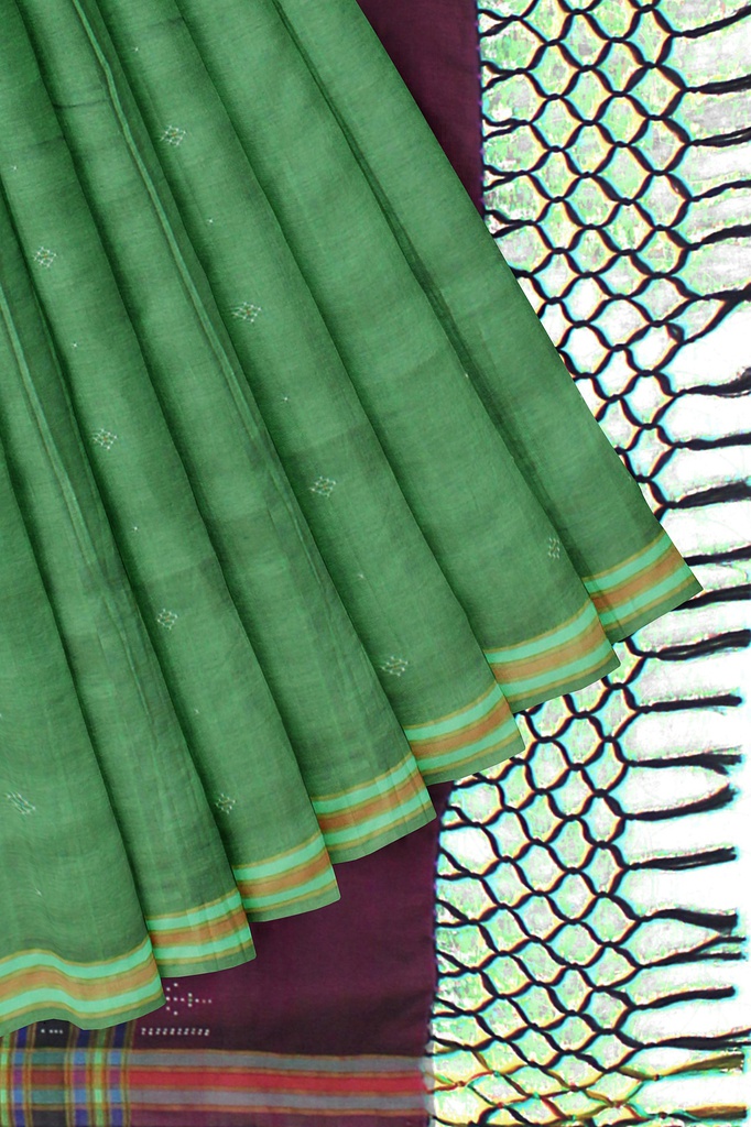 Magenta and Turquoise Blue Tangaliya Cotton Silk Handwoven Saree