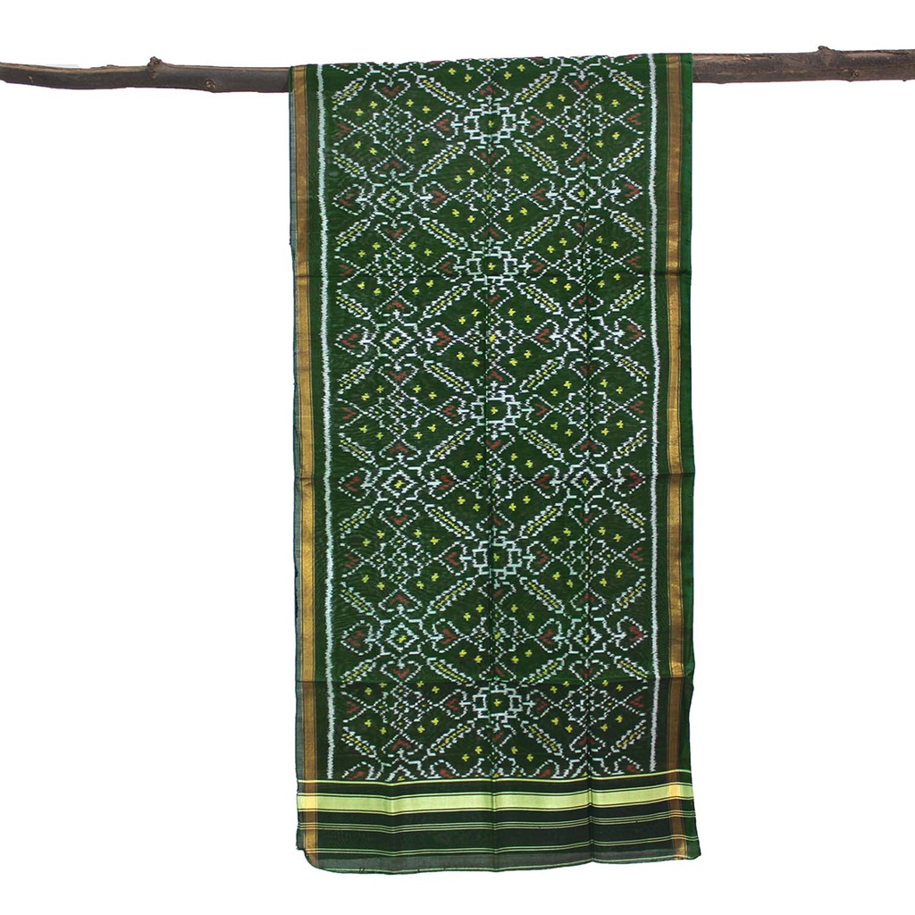 Green Shaded Handloom Single Ikat Patola Silk Stole