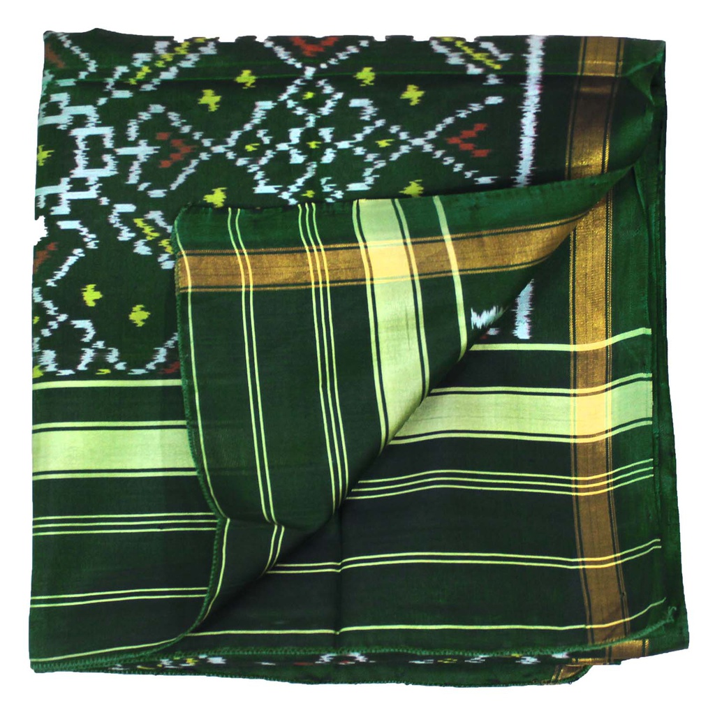 Green Shaded Handloom Single Ikat Patola Silk Stole