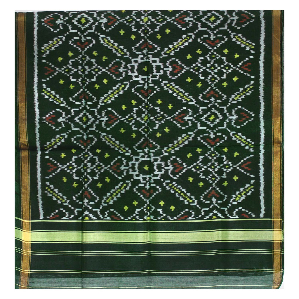 Green Shaded Handloom Single Ikat Patola Silk Stole