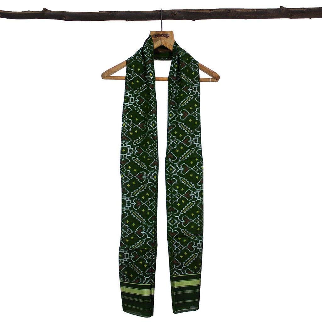 Green Shaded Handloom Single Ikat Patola Silk Stole