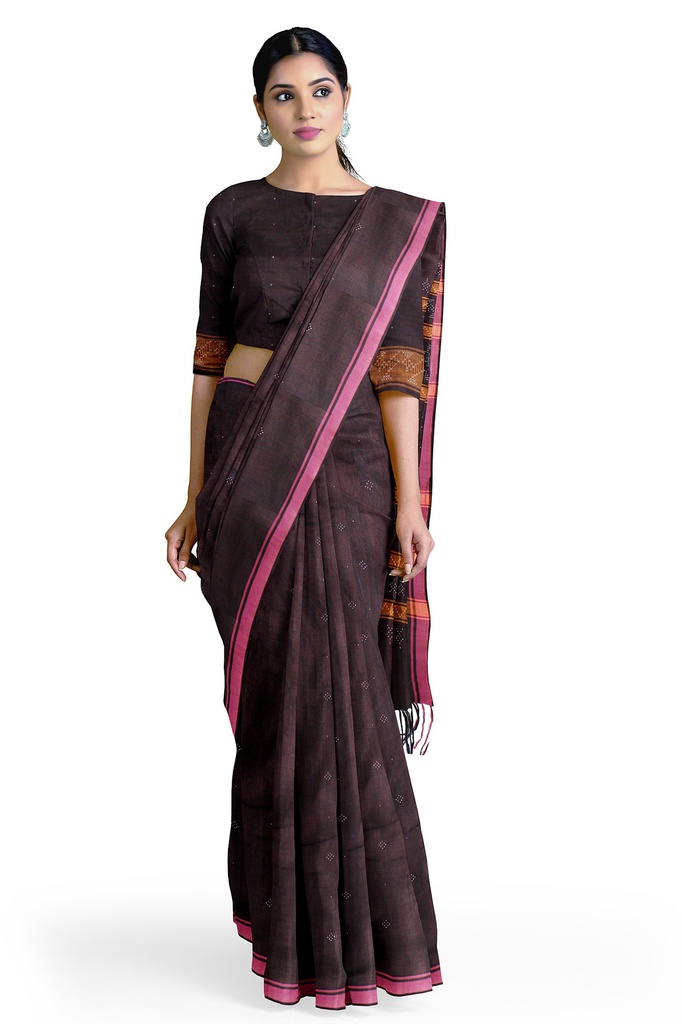 Coffee Brown Tangaliya Cotton Silk Handwoven Saree