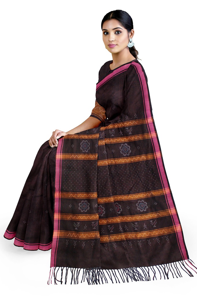 Coffee Brown Tangaliya Cotton Silk Handwoven Saree
