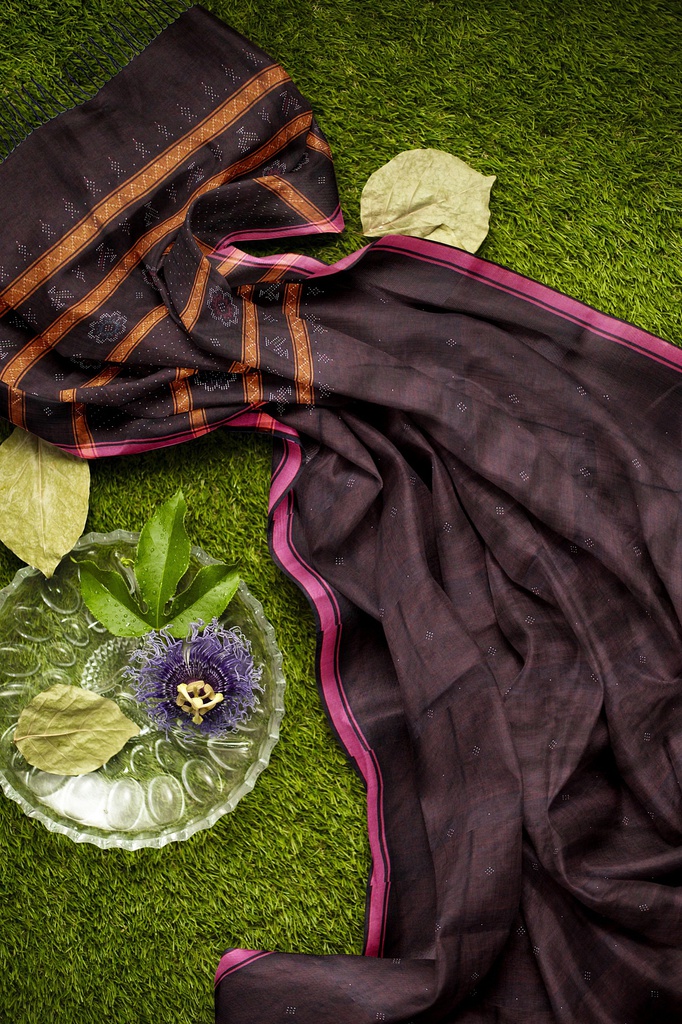 Coffee Brown Tangaliya Cotton Silk Handwoven Saree