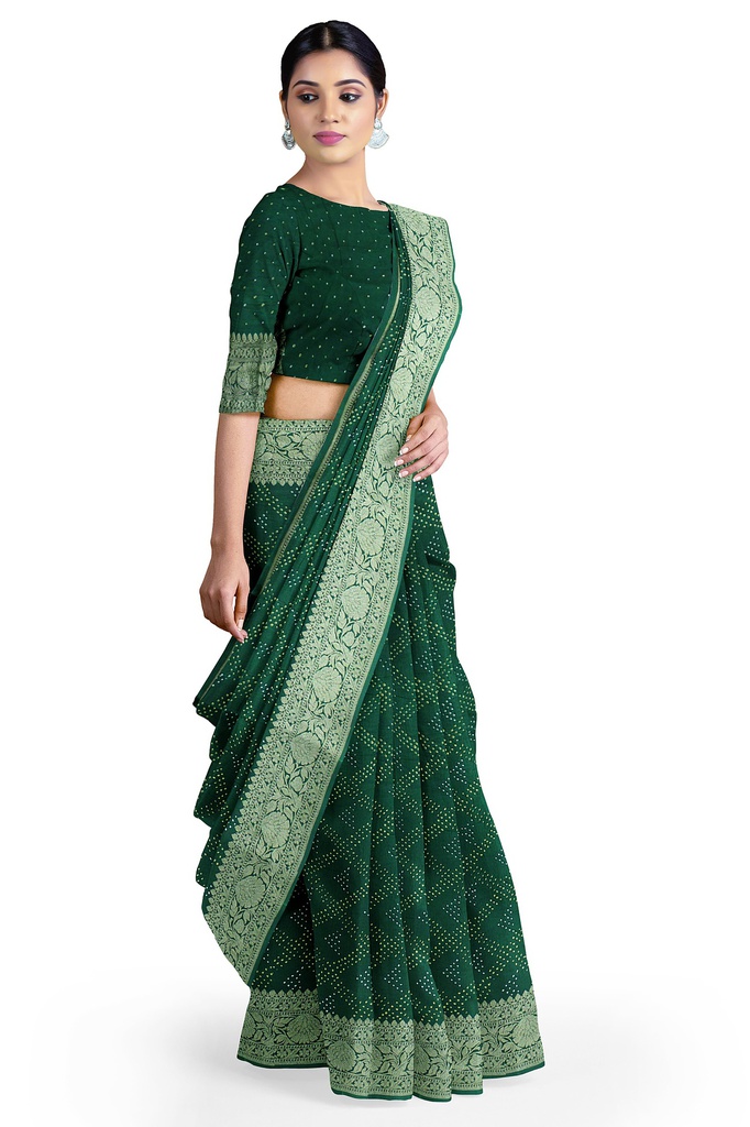 Green Georgette Banarasi Hand Dyed Bandhani Saree