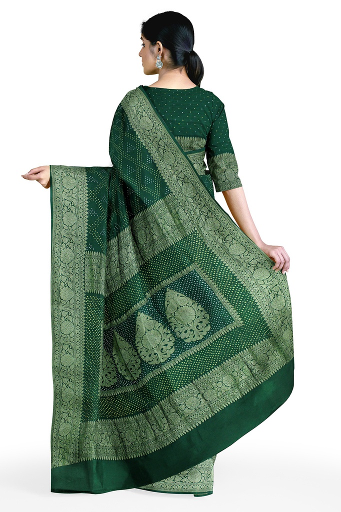 Green Georgette Banarasi Hand Dyed Bandhani Saree