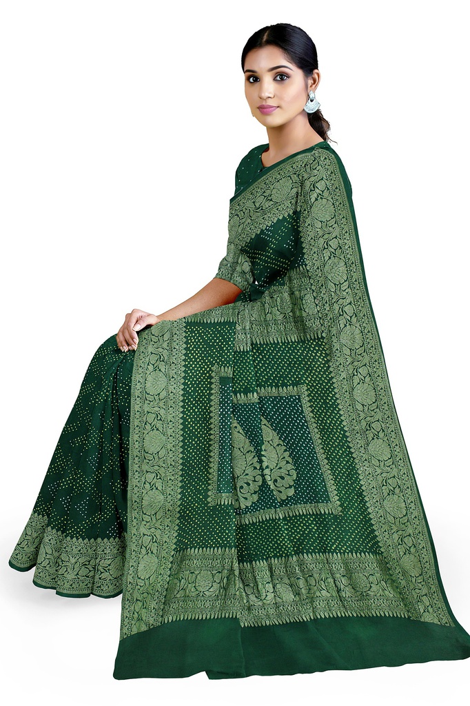 Green Georgette Banarasi Hand Dyed Bandhani Saree