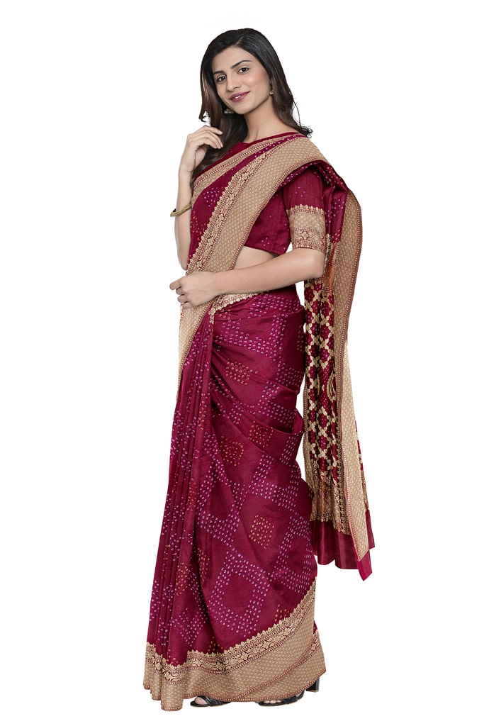 Red Georgette Banarasi Hand Dyed Bandhani Saree