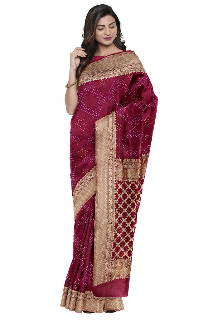 Red Georgette Banarasi Hand Dyed Bandhani Saree