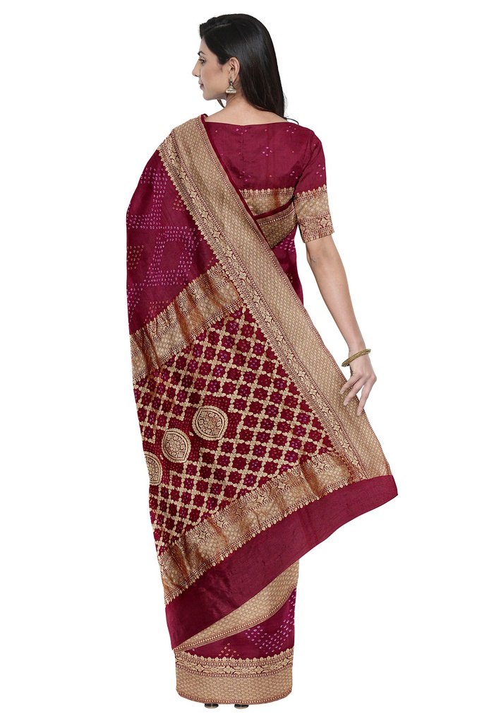 Red Georgette Banarasi Hand Dyed Bandhani Saree