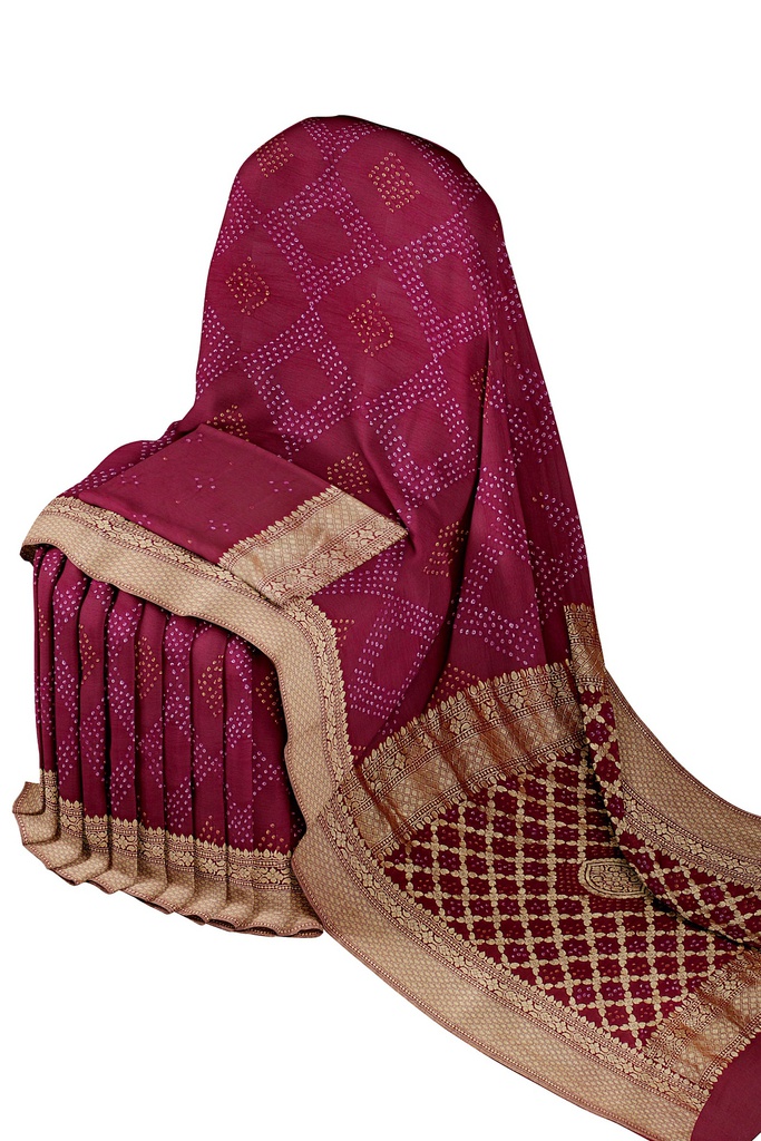 Red Georgette Banarasi Hand Dyed Bandhani Saree