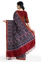Handwoven Maroon and Indigo Blue Double Ikat Silk Patola Saree