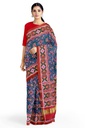 Handwoven Red and Peacock Blue Double Ikat Silk Patola Saree