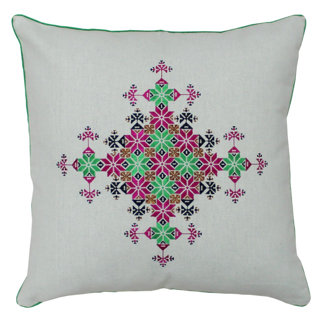 Off-White Hand Soof Embroidery Cotton Cushion Cover