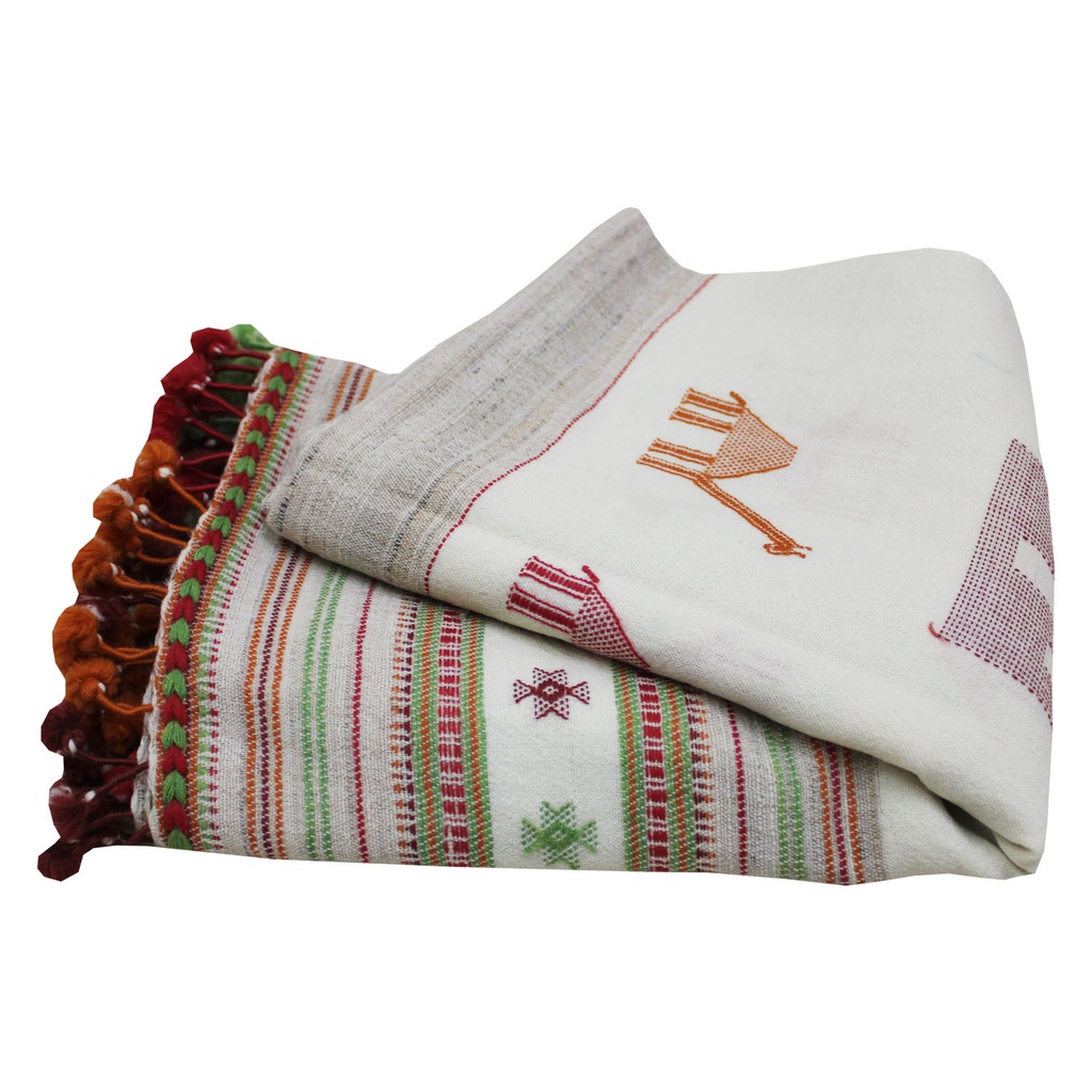 Cream Shaded Handwoven Shawl - Fauna Design
