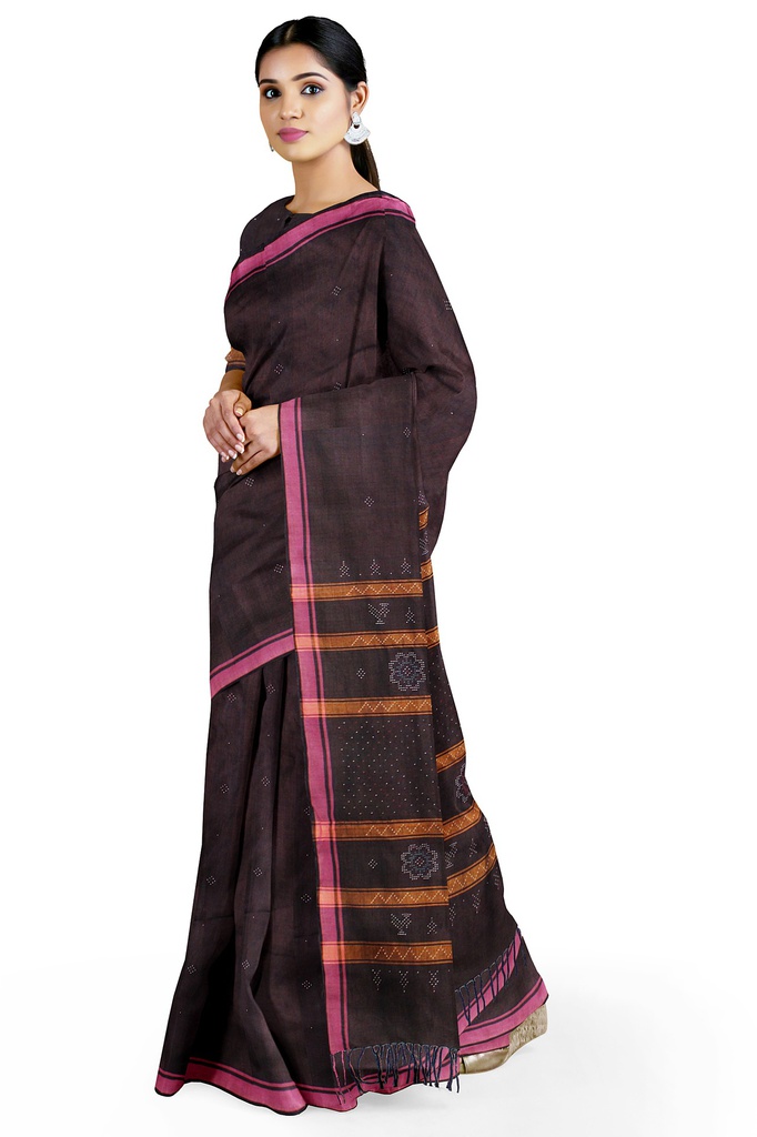 Coffee Brown Tangaliya Cotton Silk Handwoven Saree