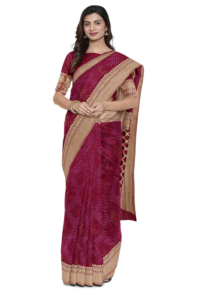 Red Georgette Banarasi Hand Dyed Bandhani Saree