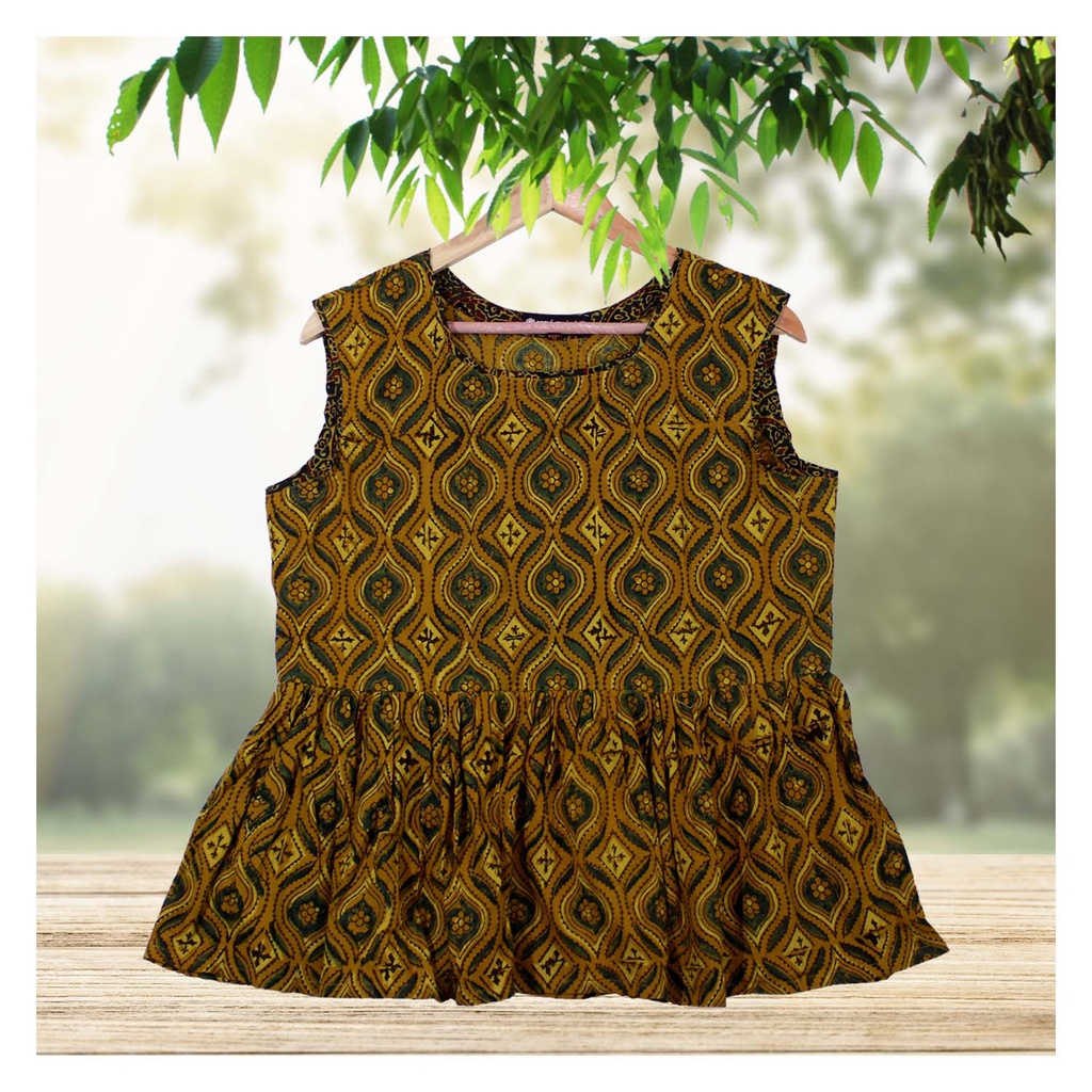 Mustard Ajrakh Hand Block Printed Cotton Short Kurti