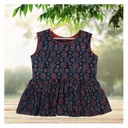 Blue Ajrakh Hand Block Printed Cotton Short Kurti