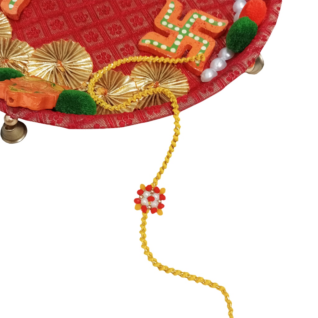 Hand Beaded Rakhi - Yellow and Orange