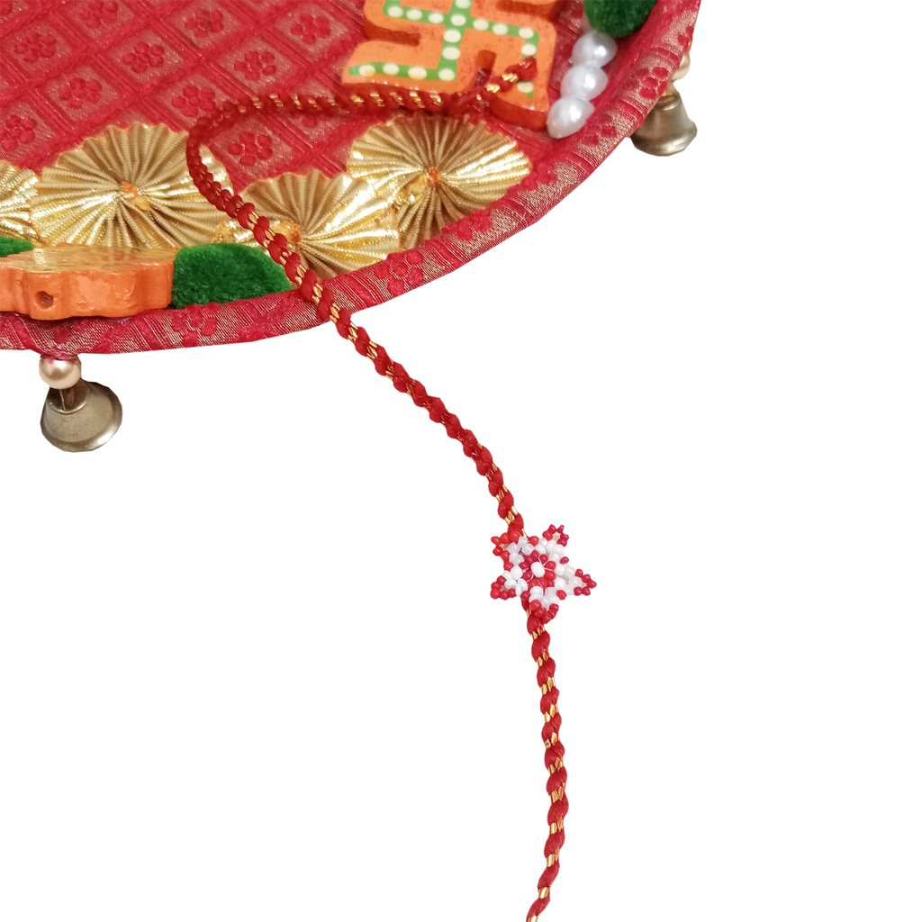 Hand Beaded Flower Design Rakhi - Maroon and Orange