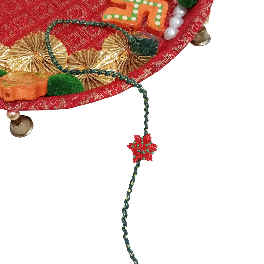 Hand Beaded Red Flower Design Rakhi