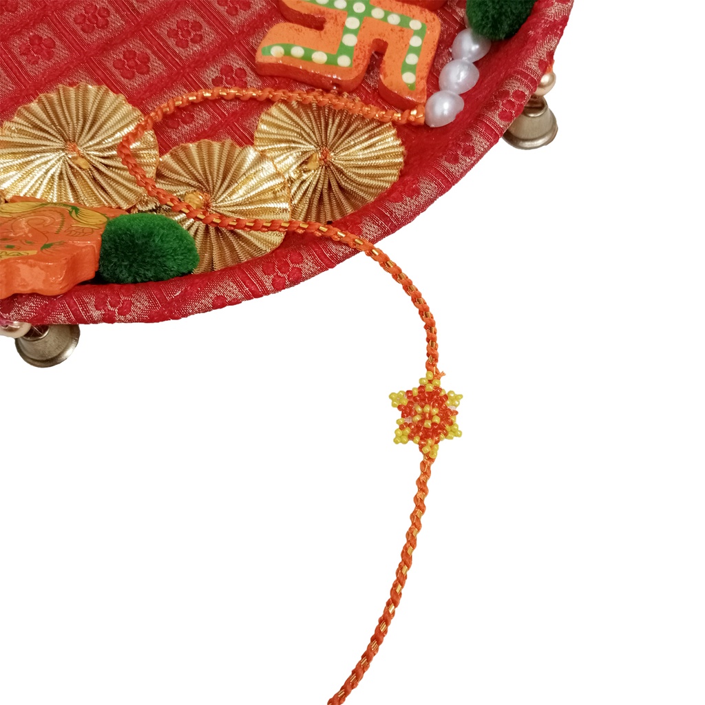 Hand Beaded Flower Design Rakhi - Yellow and Orange