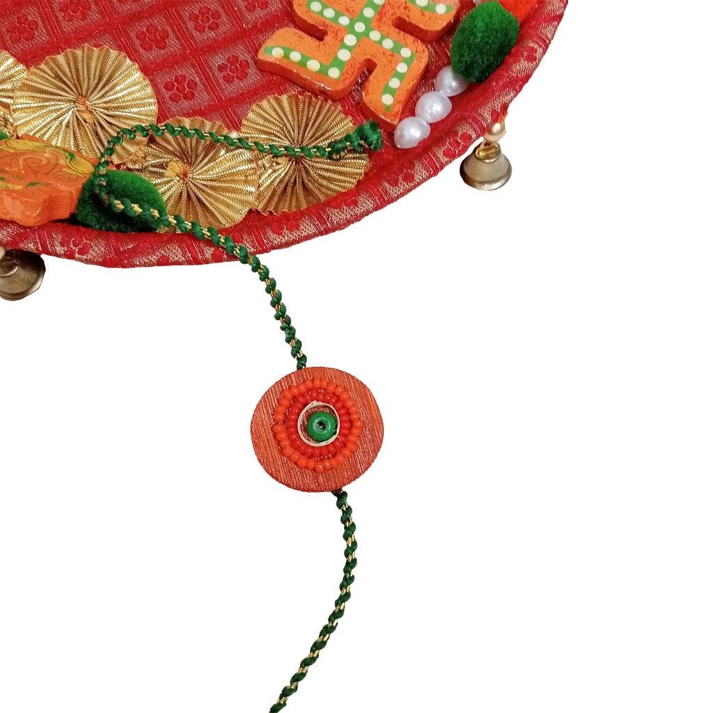 Handmade Orange and Red Beaded Bamboo Rakhi