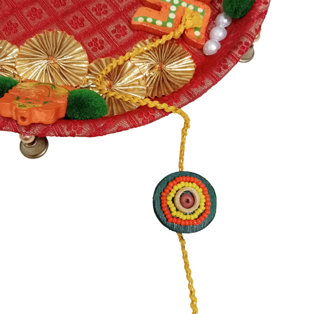 Handmade Orange and Yellow Beaded Bamboo Rakhi