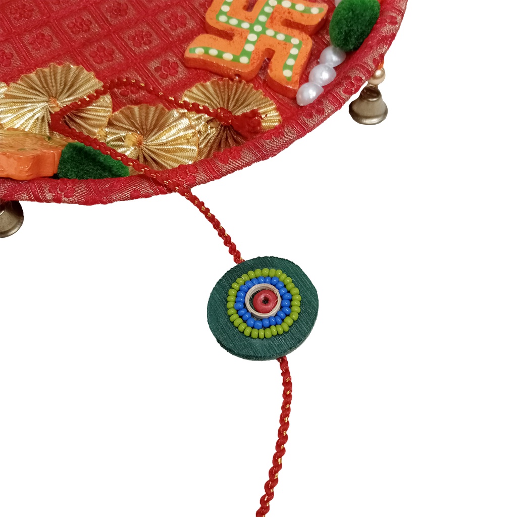 Handmade Light Green and Blue Beaded Bamboo Rakhi