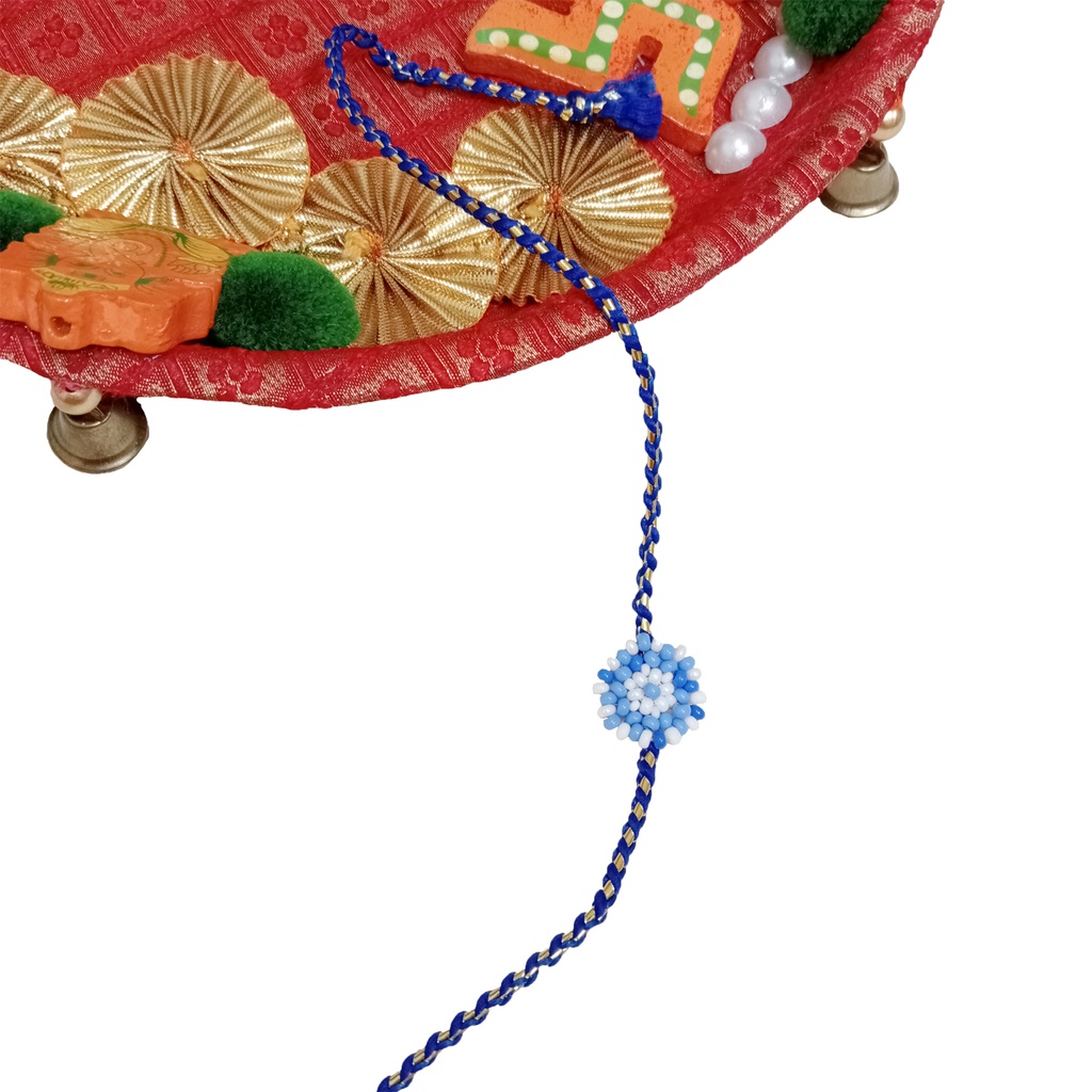 Handmade Sky Blue and White Beaded Rakhi