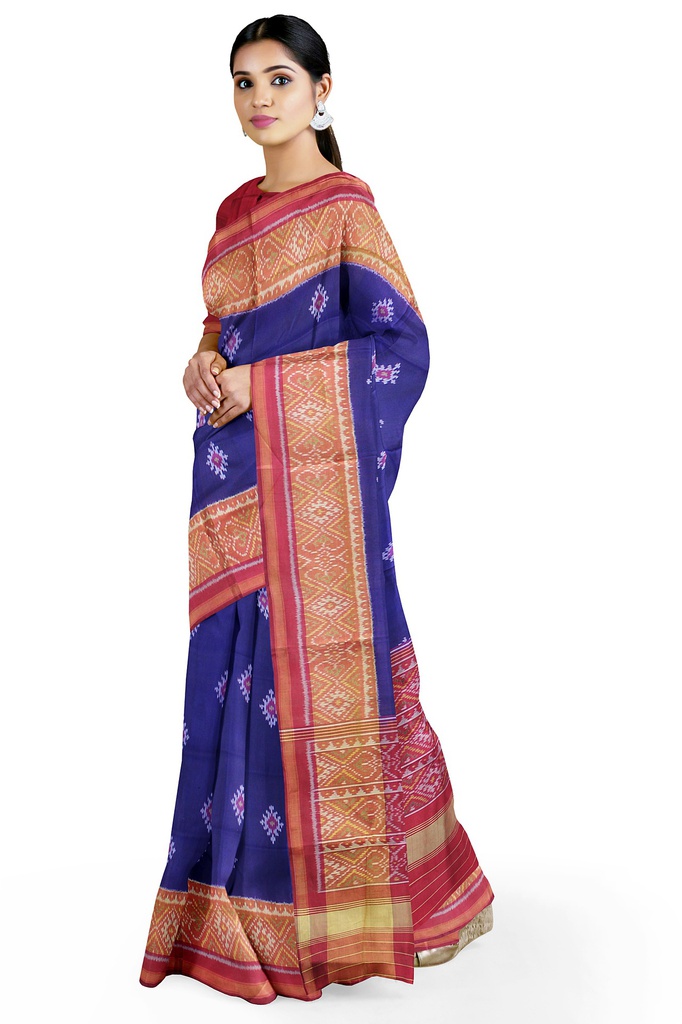 Blue and Maroon Shaded Handloom Single Ikat Silk Patola Saree