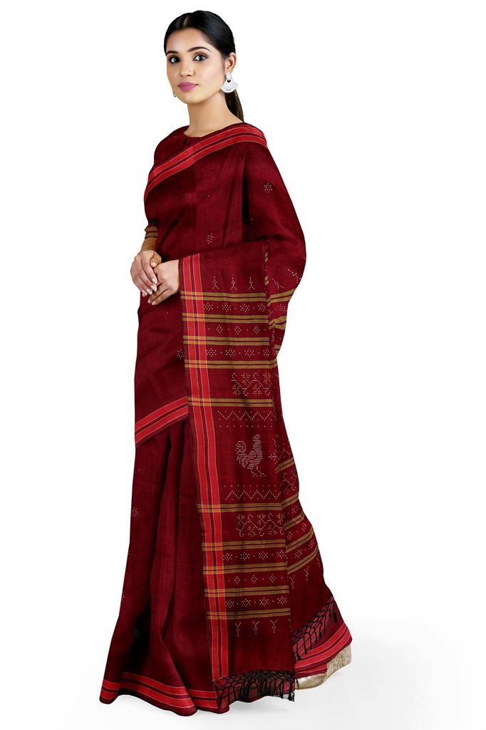 Maroon Tangaliya Cotton Silk Handwoven Saree