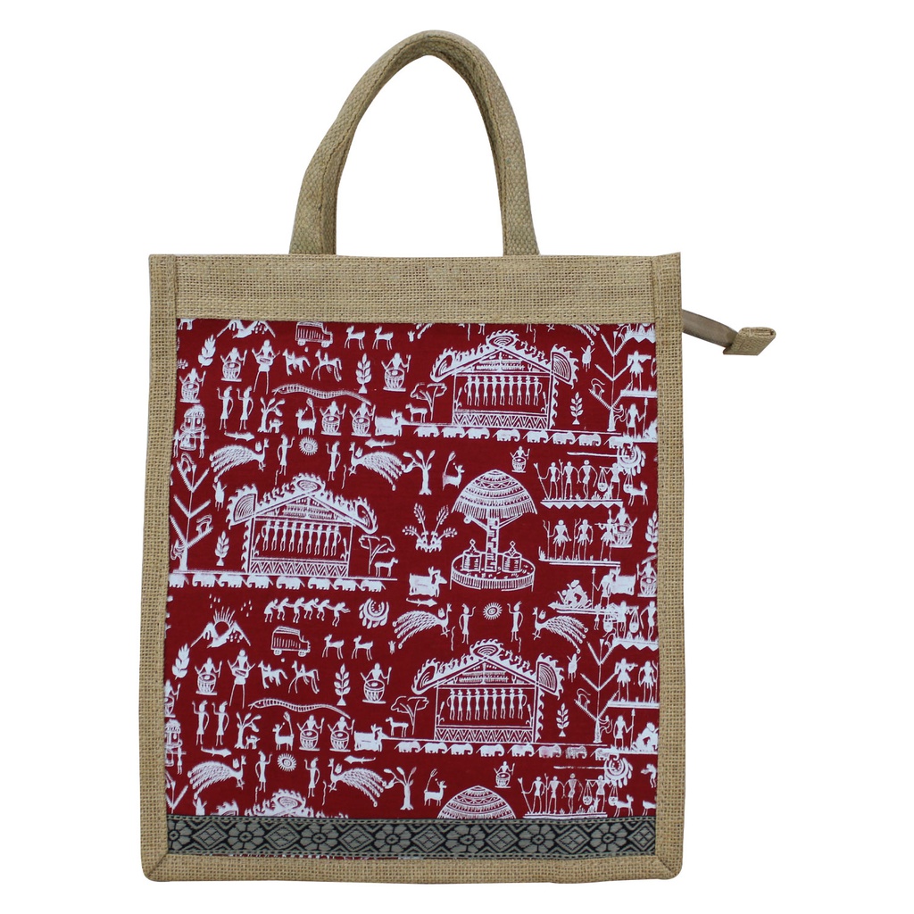 Handmade Warli Print Jute Bag