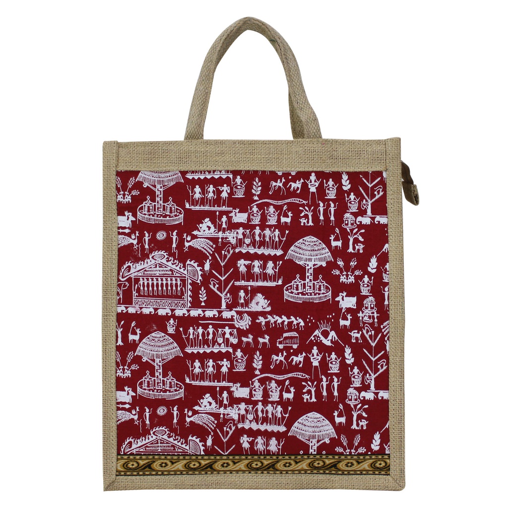 Handmade Warli Print Jute Bag