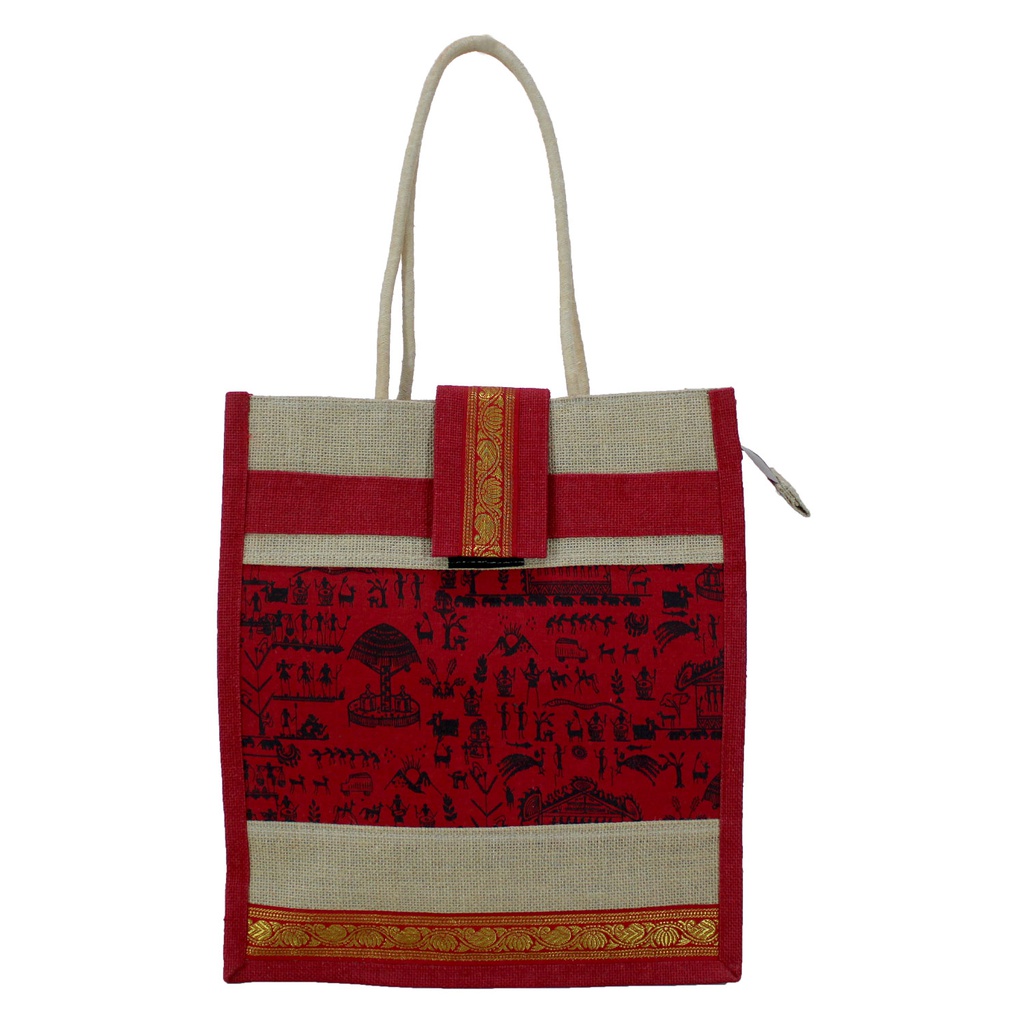 Handmade Warli Print Jute Bag
