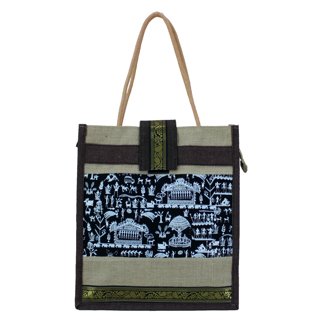 Handmade Warli Print Jute Bag